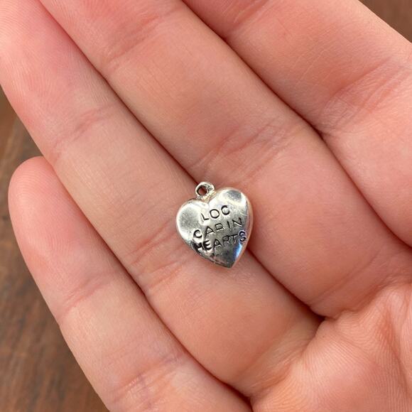 Vintage 925 Sterling Silver Log Cabin Petite Puffy Heart Pendant Bracelet Charm - Picture 2 of 4